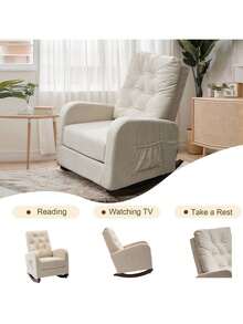 1PCS Sofa Rocking Chair, Cradle Armchair, Cushioned Sofa Chair With Side Pockets, Suitable For Living Room, Bedroom, Reading, Napping, Home Theater - Light Grey - View 2