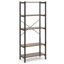 COSTWAY 5-Tier Bookshelf With Metal Frame And Storage Rack, Brown - Brown - View 11