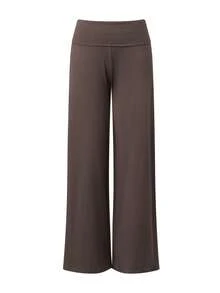 Pantalones Anchos para Mujer de Color Sólido, Cintura Alta y Borde Doblado, Elegantes para Citas y Uso Casual de Verano - marrón café - Ver 7
