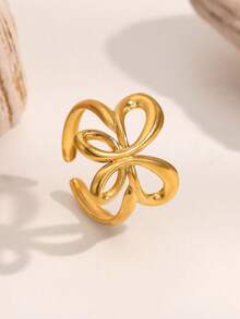 1pc Fashionable INS Minimalist Versatile Elegant Sweet Cute Gold-Plated Stainless Steel Butterfly Open Ring, Suitable For Women's Daily, Party, And Date Wear - Open Ring - View 3