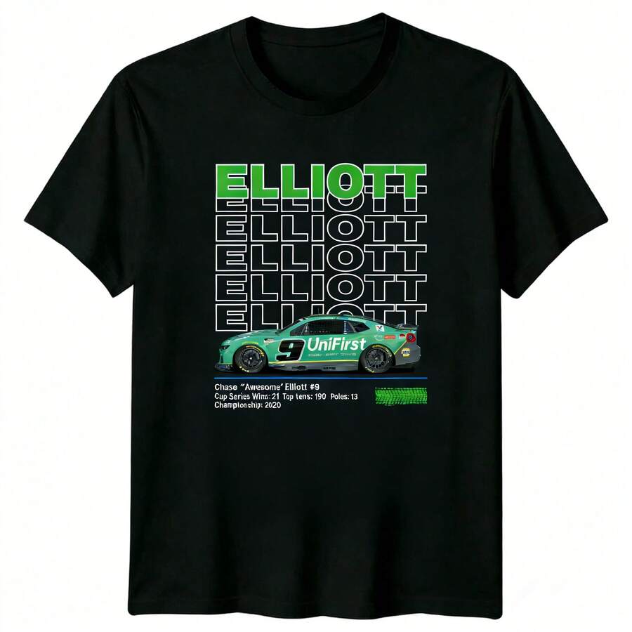 2026 NASCARs Chase Elliott #9 UniFirst Racing Graphic Tee Awesome Driver Sports T-Shirt Men's Streetwear Racewear. - màu đen - Xem 1