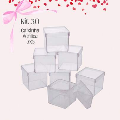 Kit 30 Caixinhas Acrílica 5x5 Cristal Transparente Festa Aniversário Lembrancinha Decoração