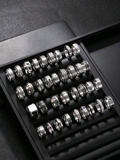 3/6/9/12/20件套时尚不锈钢戒指套装，男士款式，包含星星、月亮、哑光、蜘蛛、十字架等设计，可旋转，具有舒缓焦虑元素，男女皆宜，款式和尺寸随机，适合日常佩戴、节日、约会、斋月礼物。