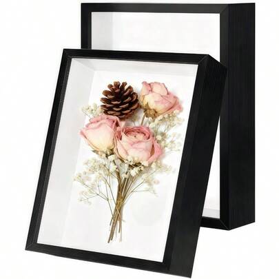 4x6 Shadow Box - 2Pack Black Wooden Deep Picture Frame With Shatter - Resistant Panel Wall Decor 3D Display For Medals, Flowers, Photos And Crafts Easy To Open Ready To Hang