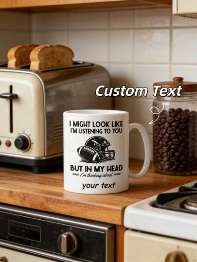 1Pc Custom American Rugby Coffee Mug, Personalized Funny Text Ceramic Cup, Rugby Football Lover Gift, Novelty Sports Mug For Game Day, Office Desk, Home Breakfast, Birthday Christmas Gift