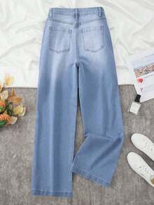 Women's Casual Denim Jeans (Waist Cinching And Hip Lifting - Small Size, Light Blue), Simple Style, Suitable For All Seasons, Loose Hem, Back Pocket Design, Suitable For Daily Wear - Light Blue - View 8