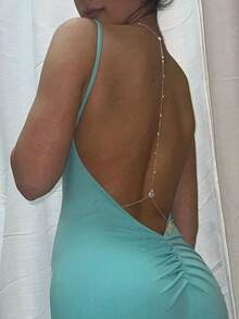 1pc Elegant Women's Rhinestone Body Back Chain, Fashionable Bridal Wedding Party Body Jewelry Accessory, Valentine's Day Gift - Gold - View 1