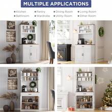 Alacenas para Despensa con Estantes Ajustables, Alto Independiente Alacena para Despensa con Cajón y 4 Puertas, Gabinete para Cocina para Comedor y Sala De Estar, Blanco - Blanco - Ver 4