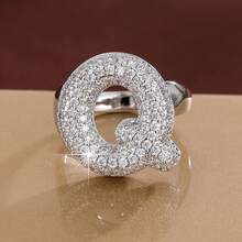 1pc English Letter Design Cubic Zirconia Inlaid Adjustable Open Ring For Women - Multicolor - View 36