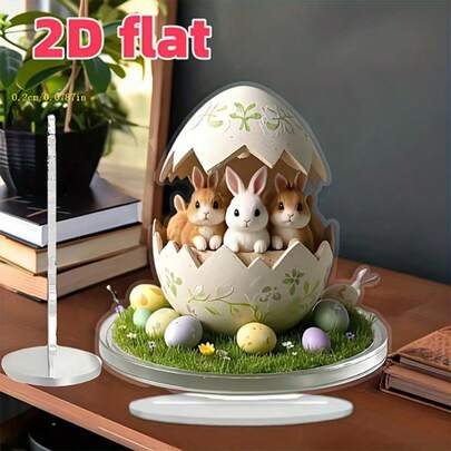 2D Flat Acrylic Easter Decoration, Cracked Egg Bunny Ornament, Desktop Centerpiece, Spring Festival Party Decor, Cute Rabbit Figurine Stand, Holiday Home Display