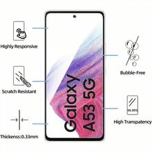 3片装三星Galaxy A53 5G钢化玻璃屏幕保护膜套装，兼容手机壳，防刮花，无气泡，高耐用性 - Galaxy A53 5G - 查看 4