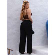 Calça Jeans Wide Leg Preta Calça 100% Algodão Pantalona Cintura Alta - PRETA - Visão 3