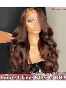 200% 密度 34 英寸水波纹 5*5 13*4 蕾丝前假发 - #4 巧克力棕色，即戴即用，预先修剪、拉直、熨烫，高清透明蕾丝前假发，无需胶水 - 耳到耳，预先拔毛、预先漂白，巴西原生水波纹蕾丝闭合假发，自然发际线和婴儿发 - 真人发隐形发际线中分假发，无需胶水 - 真人发前假发，无需胶水编织假发，适合女性日常佩戴，混合发 - 棕色 - 查看 2