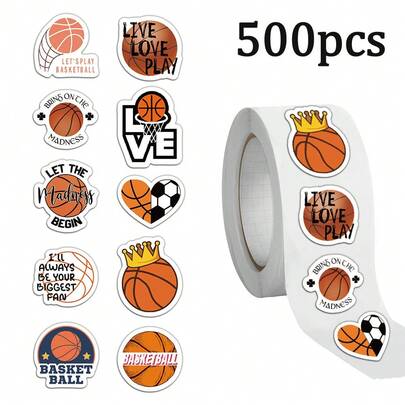 500 miếng/cuộn, nhãn dán bóng rổ 1 inch, thích hợp cho giáo viên, người lớn, phụ huynh, lớp học, trường học, nơi làm việc, học tập, đào tạo, nhãn dán thể thao, nhãn dán tạo động lực, nhãn dán trang trí tựu trường, quà tặng tựu trường.