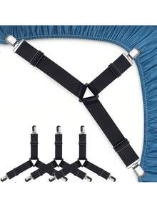 4pcs Bed Sheet Straps, Easy To Install Bed Sheet Clips, Fitted Sheet Clips Sheet Fasteners, Say Goodbye To The Messy Sheets (Black-4 Pcs) - B-Black - View 1