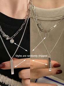 1pc Fashionable Double-Layer Necklace For Women, Suitable For Long Hair Wear In Autumn/Winter, High-End Pendant Accessory (Pendant Style Random, Please Do Not Purchase If You Mind) - Multicolor - View 9