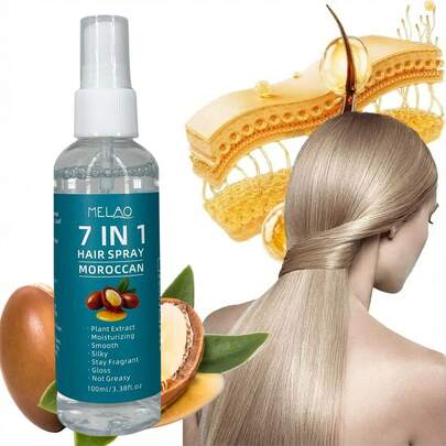  7-In-1 Moroccan Hair Mist, MELAO Hair Mist, Infused With Argan Oil And Botanical Extracts, Moisturizing And Nourishing, Makes Hair Soft, Smooth, Shiny And Fragrant, Non-Greasy, Easy To Detangle, Effectively Smooths Frizz, Suitable For All Hair Types, 100ml/3.38 Fl Oz