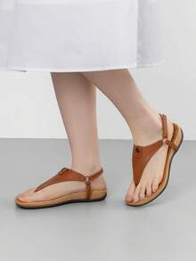 Athlefit Women's Orthopedic Sandals Thong Dressy T-Strap Orthotic Comfortable Casual Summer Arch Support Sandals - màu nâu - Xem 4