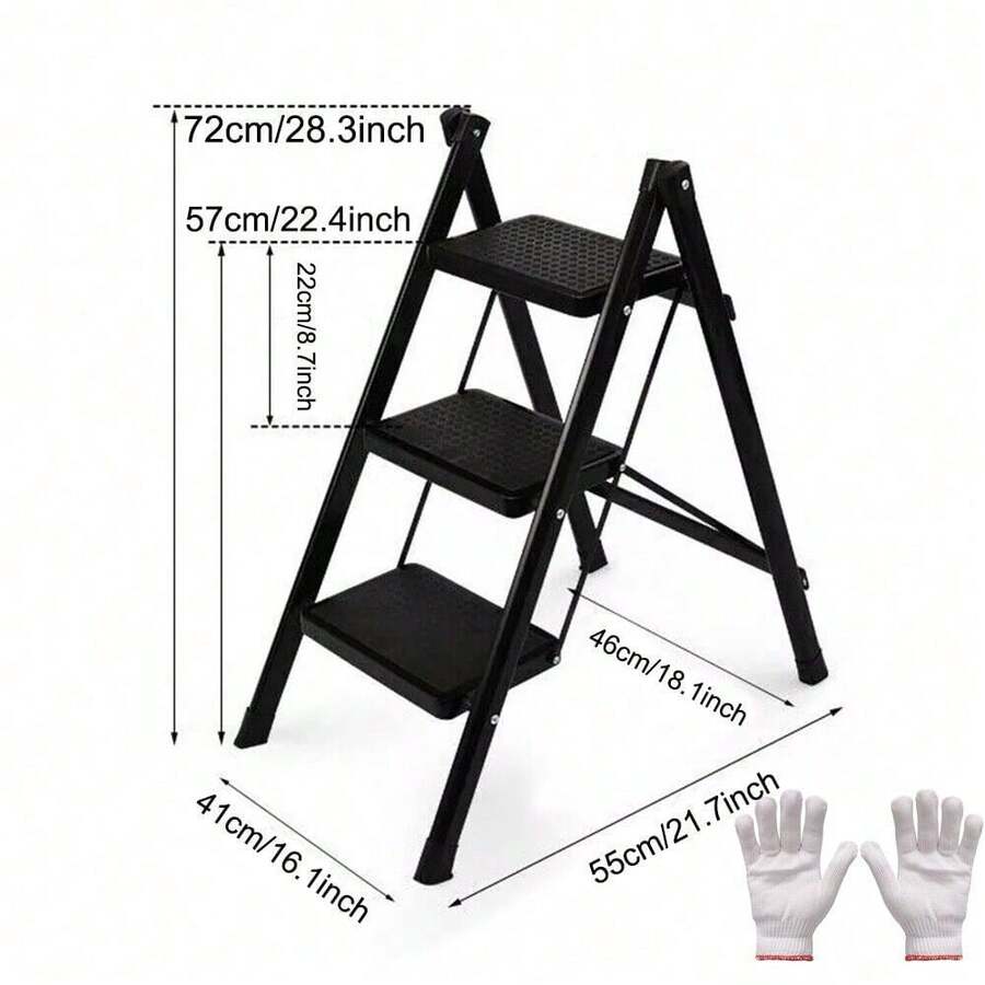 3 Step Ladder Folding Heavy Duty Aluminium Outdoor Indoor Lightweight Step Stool - Black - View 1