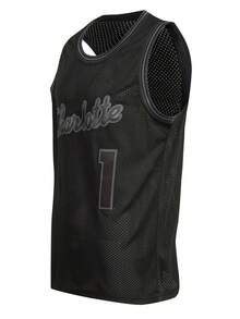 Men's Basketball Embroidery Sleeveless V-Neck T-Shirt, Black Casual Party Sports Top - Black - View 2