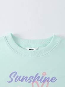 Annil Girls' Round Neck Long Sleeve Short Sweatshirt, New Spring Style, Cute, Sweet Print, Elastic And Loose Fit - Cobblestone Color - View 4