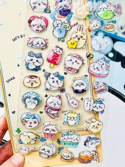 Jiikakawa High-Quality 3D Cute Stickers, With Fun Shiny Embossed Decoration, Three-Dimensional Fun Japanese Anime Stickers With A Solid Texture, Self-Adhesive Waterproof Non-Sticky Decorative Stickers
