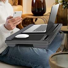 Portable Lap Laptop Desk - Sturdy Wrist Rest Mouse Pad Multi-Holder For 17" Laptop Tablet Phone - Black - View 3