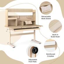 Kids Study Desk W/Tilt Desktop Retractable Book Stand & Pegboard Pen Holder - Yellow - View 9