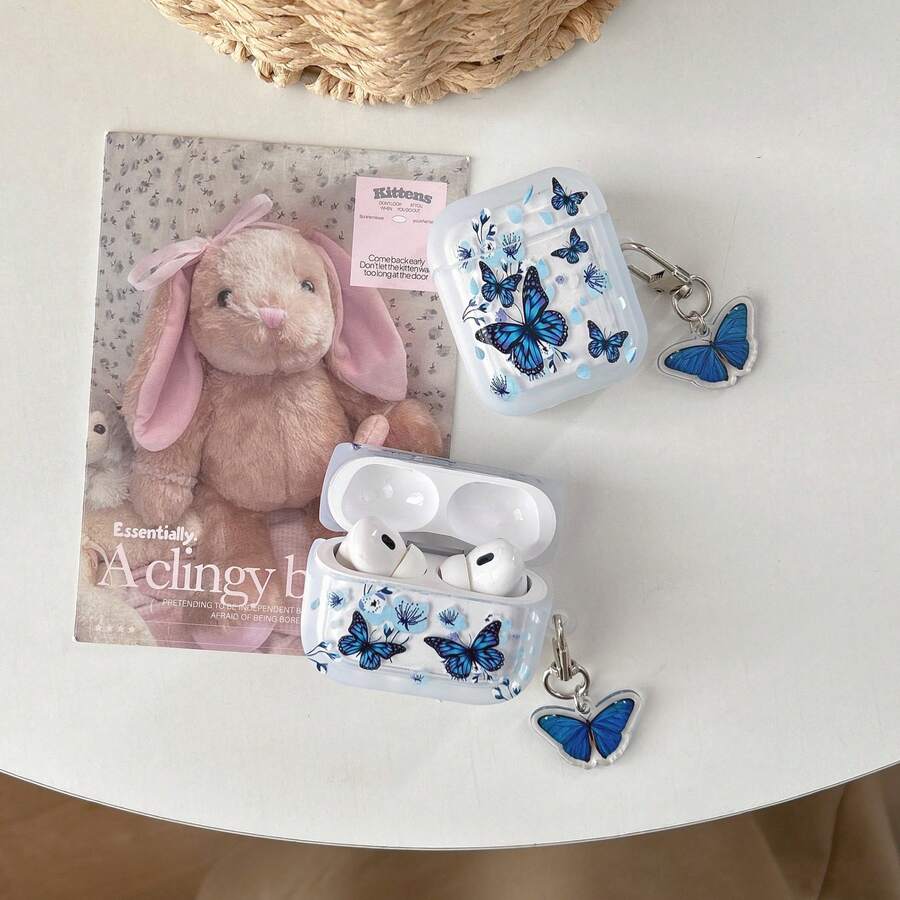 Ins Fresh Blue Flower & Butterfly Design Pro 2/3/4 Bluetooth Earphone Protective Case - Blue Butterfly Picture Frame - View 1