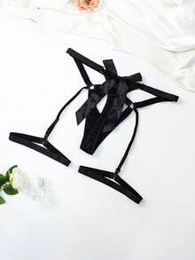 weiweihu Plus Size Ladies One-Piece See-Through Sexy Lingerie Metal Love Front Buckle One-Piece With Big Bow Ribbon On The Back Summer Breathable Pajamas (Free Thong) Suitable For Sharp Dance Party,Large Size Sexy Hollow Bow Tie Underwear Set,Valentine's Day,Lingerie Plus Size,Lingerie For Women,Lingerie For Women>Valentine,Valentines Plus Size,Mardi Gras,Moo Moo For Women,Night Wear Women,Lingerie For Women>Fishnet,Valentine Outfits For Women Plus,Sheer Lingerie,Lingerie For Women>Plus Size,Plus Size Fishnets,Plus Size Valentines,Lingerie Plus Size, Lingerie For Women>Club, Valentines Day Outfit, Valentine's Day>Lingerie - 黑色 - 查看 5