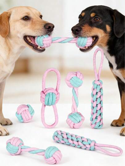 1件/4件装互动宠物绳索咀嚼玩具套装，彩色编织设计，纹理绳索，适合狗狗咀嚼、拔河、捡拾和玩耍，适合中小型犬，清洁牙齿，缓解出牙不适，醒目的颜色对比吸引狗狗的注意力，宠物玩具，宠物用品，狗狗绳索玩具