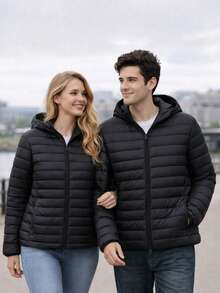 Waterproof Lined Puffer Jacket With Removable Hood, Unisex, Cold Weather Protection - màu đen - Xem 1