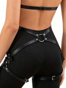 1件装女士黑色仿皮吊袜带，朋克风束腰配饰，私密派对腰带 - 黑色 - 查看 8