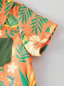 2 Stück/Set Baby Jungen Lässig Tropical Muster Kurzarm Hemd und Shorts Set, geeignet für Outdoor, Urlaub, Sport im Sommer - Grün - Übersicht 7