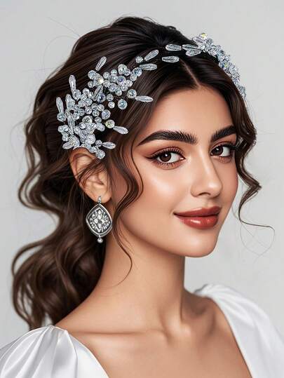 1pc Colorful Transparent Crystal Headband, Handmade Fashion Princess Style Beaded Headpiece, Suitable For Bride, Wedding, Holiday, Party, Casual Wear