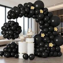 120pcs Balloon Wreath, Assorted Size Balloons For Birthday Party Decoration, Spring Bee Festival, Easter, Graduation, Wedding Atmosphere Background Decoration Balloons, Party Supplies - Black - View 7