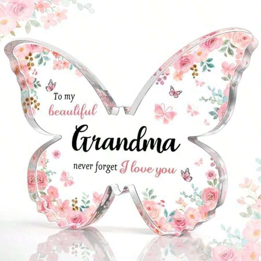 Gifts For Grandma, 5x3.8x0.5 Inch Butterfly-Shaped Acrylic Plaque Decor, Mothers Day Grandparent Day Birthday Christmas Gift For Grandma - / - 查看 1