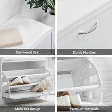 SoBuy FSR16-W, Hallway Shoe Bench Shoe Rack Shoe Cabinet With Flip-Drawer And Removable Seat Cushion, White, Depth: 30cm - White - View 8
