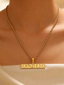 1pc Personalized Customized Necklace, Large Nameplate Pendant, Thick Necklace, Unisex Necklace, Unisex, Daily Style, Stainless Steel Customization, 18k Gold Jewelry, Including Gift Box, As Daily, Ramadan Gift, Valentine's Day Gift, Mother's Day, Father's Day Gift. - Multicolor - View 2