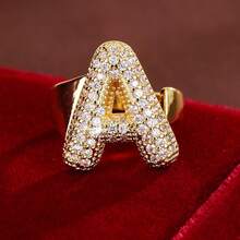 1pc English Letter Design Cubic Zirconia Inlaid Adjustable Open Ring For Women - Multicolor - View 15