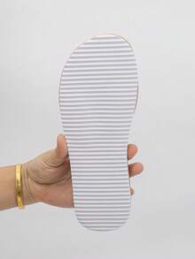 女士仿亚麻绳底简约单带露趾平底凉鞋，棕色和粉色，度假风休闲沙滩拖鞋，夏季日常穿着 - 棕色粉紅 - 查看 9