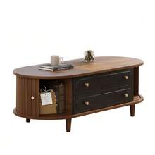 Coffee Table 100 X 50 X 36 Cm, Walnut Finish. Coffee Table With Two Drawers, Console Table With Roll-Up Door, Side Table, Living Room Table With 4 Legs, Walnut And Black Finish. - Walnut - View 6