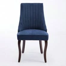 Linen Wool Dining Chair, Comfortable Upholstered Fabric With Curved Solid Wood Legs, 2 (Multicolour Optional) - Blue - View 8