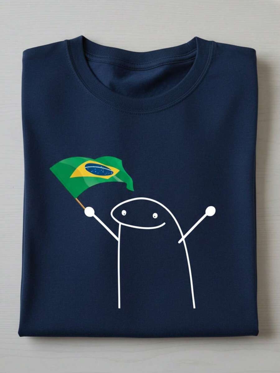 Cotton T-Shirt Brazil World Cup Meme Brazilian Flag Blouse 100% Cotton World Cup 2026 - 藏蓝色 - 查看 1