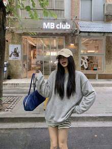 Women's Casual Light Gray Sweetheart Neck Long Sleeve Sweatshirt, Cute Spring/Summer Tops, Carnival/Holiday Wear, Women's Apparel - Light Grey - View 2