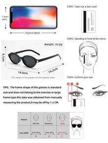 1pc Oval Small Frame High-Quality Minimalist Fashion Glasses For Women, Suitable For Travel, Leisure, Party, Beach, And Daily Wear - Black Frame Black Gray Film - View 2