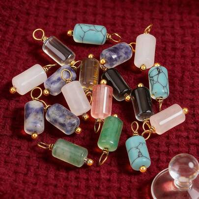 5 pezzi di componenti pendenti cilindrici in acciaio inossidabile 304 con pietra naturale, adatti per la realizzazione di gioielli come orecchini, collane e accessori, materiali per pendenti fatti a mano all'ingrosso