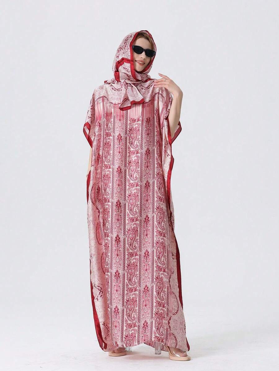 1件女士花卉印花图案长袍披肩 - 彩色 - 查看 1