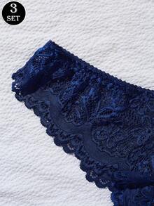 3件套性感蕾丝拼接女士吊带背心文胸内裤套装 - 彩色 - 查看 4