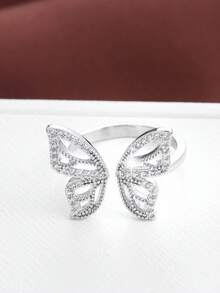 1 pieza Anillo ajustable con diseño elegante de mariposa y circonita cúbica incrustada para mujeres - Multicolor - Ver 8